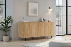 Home affaire Sideboard »Murano, 181 cm breit, 3 Türen, Anrichte, Kommode, Stauraumschrank« Formgebogenes MDF, Stirnseiten mit Rundung, Füße und Griffe aus Metall
