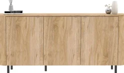 Home affaire Sideboard »Murano, 181 cm breit, 3 Türen, Anrichte, Kommode, Stauraumschrank« Formgebogenes MDF, Stirnseiten mit Rundung, Füße und Griffe aus Metall