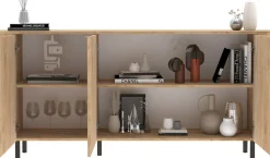 Home affaire Sideboard »Murano, 181 cm breit, 3 Türen, Anrichte, Kommode, Stauraumschrank« Formgebogenes MDF, Stirnseiten mit Rundung, Füße und Griffe aus Metall