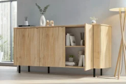 Home affaire Sideboard »Murano, 181 cm breit, 3 Türen, Anrichte, Kommode, Stauraumschrank« Formgebogenes MDF, Stirnseiten mit Rundung, Füße und Griffe aus Metall