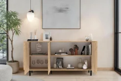 Home affaire Sideboard »Murano, 181 cm breit, 3 Türen, Anrichte, Kommode, Stauraumschrank« Formgebogenes MDF, Stirnseiten mit Rundung, Füße und Griffe aus Metall