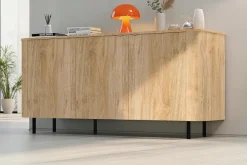 Home affaire Sideboard »Murano, 181 cm breit, 3 Türen, Anrichte, Kommode, Stauraumschrank« Formgebogenes MDF, Stirnseiten mit Rundung, Füße und Griffe aus Metall