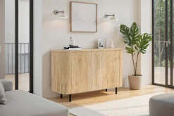 Home affaire Sideboard »Murano, 131 cm breit, 2 Türen, Anrichte, Kommode, Stauraumschrank« Formgebogenes MDF, Stirnseiten mit Rundung, Füße und Griffe aus Metall