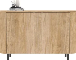 Home affaire Sideboard »Murano, 131 cm breit, 2 Türen, Anrichte, Kommode, Stauraumschrank« Formgebogenes MDF, Stirnseiten mit Rundung, Füße und Griffe aus Metall