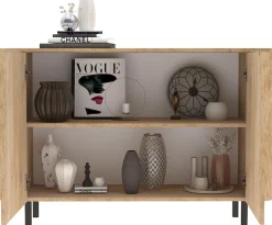 Home affaire Sideboard »Murano, 131 cm breit, 2 Türen, Anrichte, Kommode, Stauraumschrank« Formgebogenes MDF, Stirnseiten mit Rundung, Füße und Griffe aus Metall