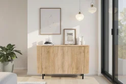 Home affaire Sideboard »Murano, 131 cm breit, 2 Türen, Anrichte, Kommode, Stauraumschrank« Formgebogenes MDF, Stirnseiten mit Rundung, Füße und Griffe aus Metall