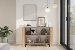 Home affaire Sideboard »Murano, 131 cm breit, 2 Türen, Anrichte, Kommode, Stauraumschrank« Formgebogenes MDF, Stirnseiten mit Rundung, Füße und Griffe aus Metall