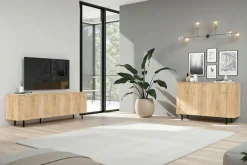 Home affaire Sideboard »Murano, 131 cm breit, 2 Türen, Anrichte, Kommode, Stauraumschrank« Formgebogenes MDF, Stirnseiten mit Rundung, Füße und Griffe aus Metall
