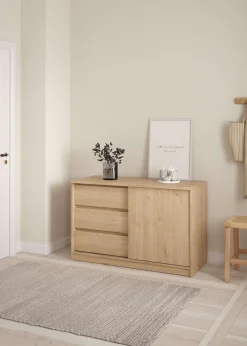Home affaire Sideboard »Naia Aufbewahrung, Schuhkommode, Stauraumkommode, Schuhschrank,« Kommode mit 1 Schiebetür und 3 Schubladen, Breite 119 cm, Höhe 76 cm