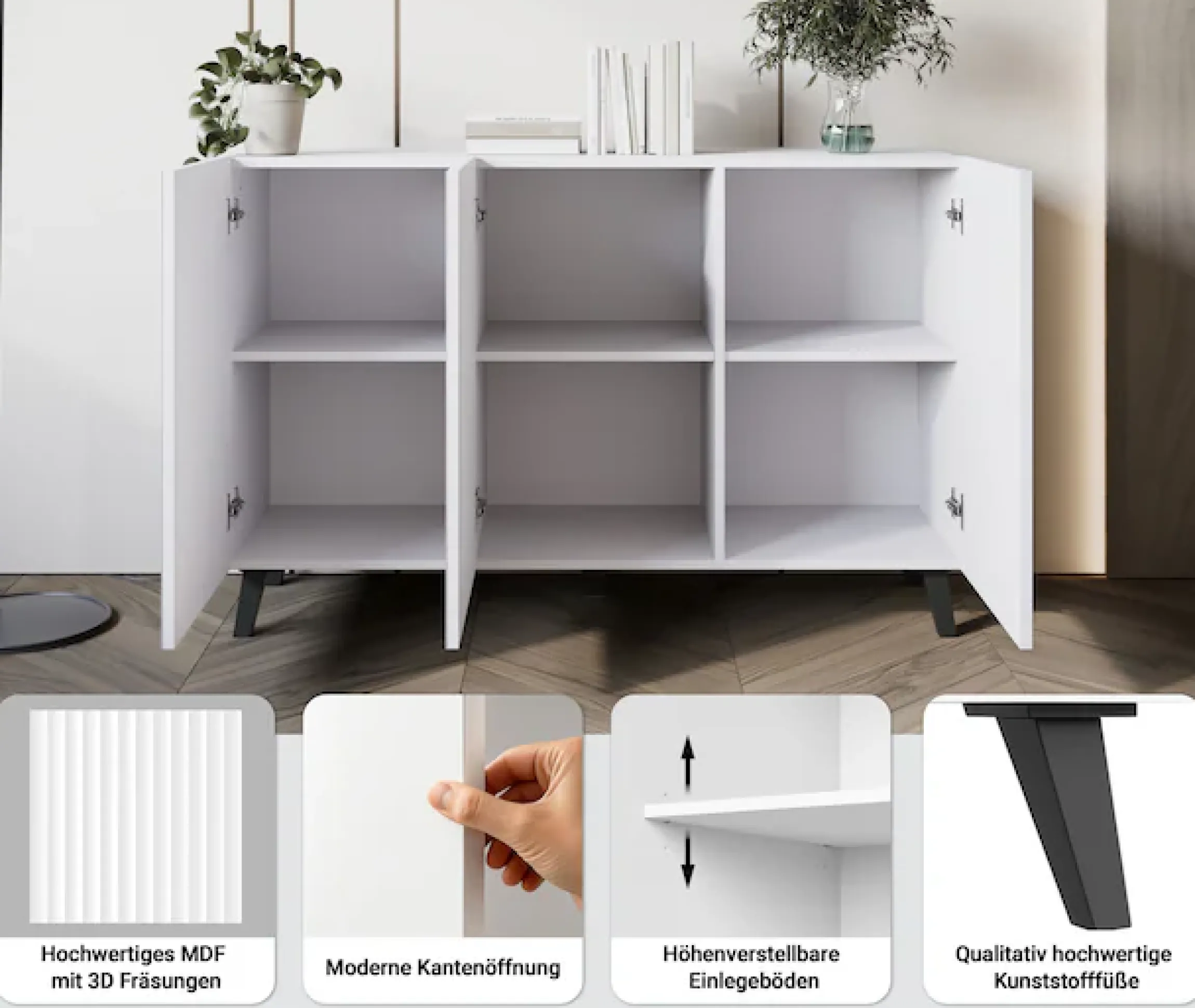 Home affaire Sideboard »Phuket, Front MDF« Modernes Sideboard mit 6 Fächern, Breite 120 cm