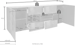 Home affaire Sideboard »Prisma Breite 241, Kommode 2 Türen, 4 Schubkästen, Anrichte« Front mit elegantem Siebdruck, grifflos, viel Stauraum