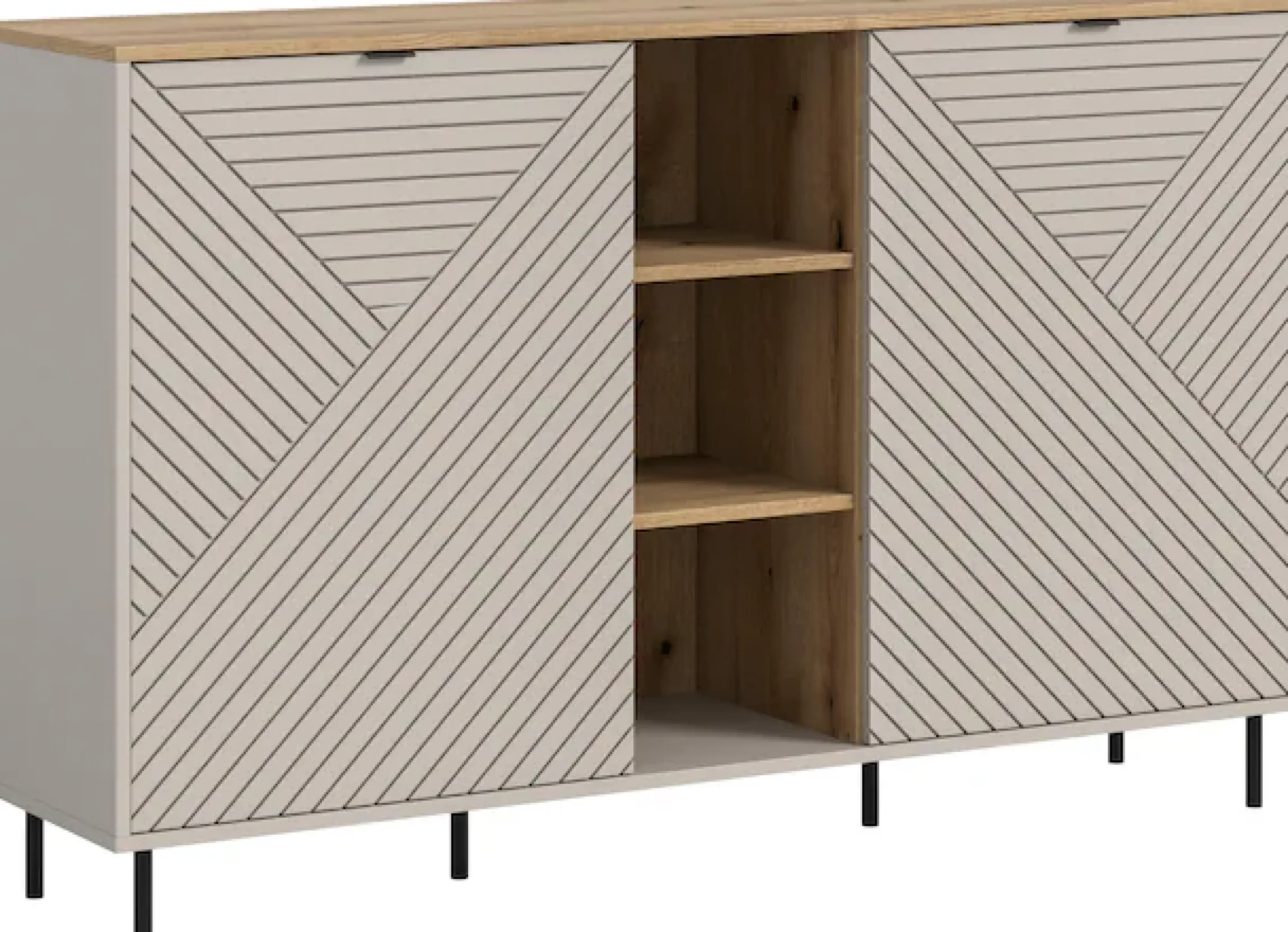 Home affaire Sideboard »RAITA, Breite 154 cm, Front mit Desgin-Fräsung, 2 Türen, viel Stauraum« moderne Farbkombi, individuell einsetzbar, Griffe & Füße aus Metall,Kommode, Anrichte, Schrank, Highboard, TV-Board