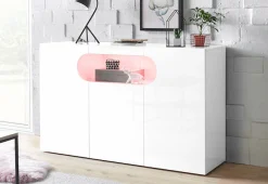 Home affaire Sideboard »Real,Kommode,Schrank,Breite 130 cm komplett weiß hochglanz lackiert« mit 3 Türen davon 2 abgerundet, die ein ovales offenes Fach bilden