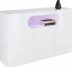 Home affaire Sideboard »Real,Kommode,Schrank,Breite 130 cm komplett weiß hochglanz lackiert« mit 3 Türen davon 2 abgerundet, die ein ovales offenes Fach bilden