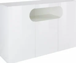 Home affaire Sideboard »Real,Kommode,Schrank,Breite 130 cm komplett weiß hochglanz lackiert« mit 3 Türen davon 2 abgerundet, die ein ovales offenes Fach bilden