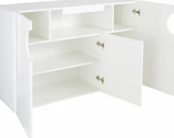 Home affaire Sideboard »Real,Kommode,Schrank,Breite 130 cm komplett weiß hochglanz lackiert« mit 3 Türen davon 2 abgerundet, die ein ovales offenes Fach bilden