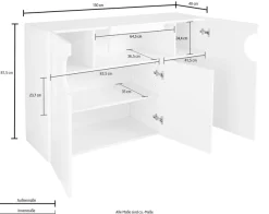 Home affaire Sideboard »Real,Kommode,Schrank,Breite 130 cm komplett weiß hochglanz lackiert« mit 3 Türen davon 2 abgerundet, die ein ovales offenes Fach bilden