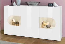 Home affaire Sideboard »Real,Vitrine,Kommode,Schrank, kompletthochglanz lackiert« weiß Hochglanz lackiert mit 3 Türen davon 2 Glastüren, Breite 150