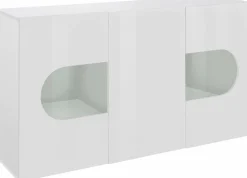 Home affaire Sideboard »Real,Vitrine,Kommode,Schrank, kompletthochglanz lackiert« weiß Hochglanz lackiert mit 3 Türen davon 2 Glastüren, Breite 150