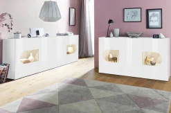 Home affaire Sideboard »Real,Vitrine,Kommode,Schrank, kompletthochglanz lackiert« weiß Hochglanz lackiert mit 3 Türen davon 2 Glastüren, Breite 150