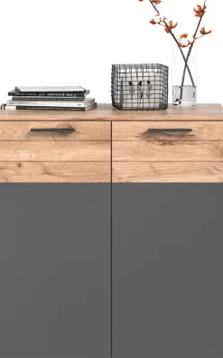 Home affaire Sideboard »Riga, Breite 90 cm, 2 Türen mit Softclose, 4 Einlegeböden, 6 Fächer« hochwertige Rillenfräsung, Schuhkommode, Kommode, Anrichte, Schrank