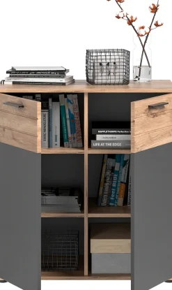 Home affaire Sideboard »Riga, Breite 90 cm, 2 Türen mit Softclose, 4 Einlegeböden, 6 Fächer« hochwertige Rillenfräsung, Schuhkommode, Kommode, Anrichte, Schrank