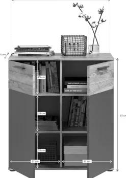 Home affaire Sideboard »Riga, Breite 90 cm, 2 Türen mit Softclose, 4 Einlegeböden, 6 Fächer« hochwertige Rillenfräsung, Schuhkommode, Kommode, Anrichte, Schrank