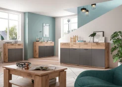 Home affaire Sideboard »Riga, Breite 90 cm, 2 Türen mit Softclose, 4 Einlegeböden, 6 Fächer« hochwertige Rillenfräsung, Schuhkommode, Kommode, Anrichte, Schrank