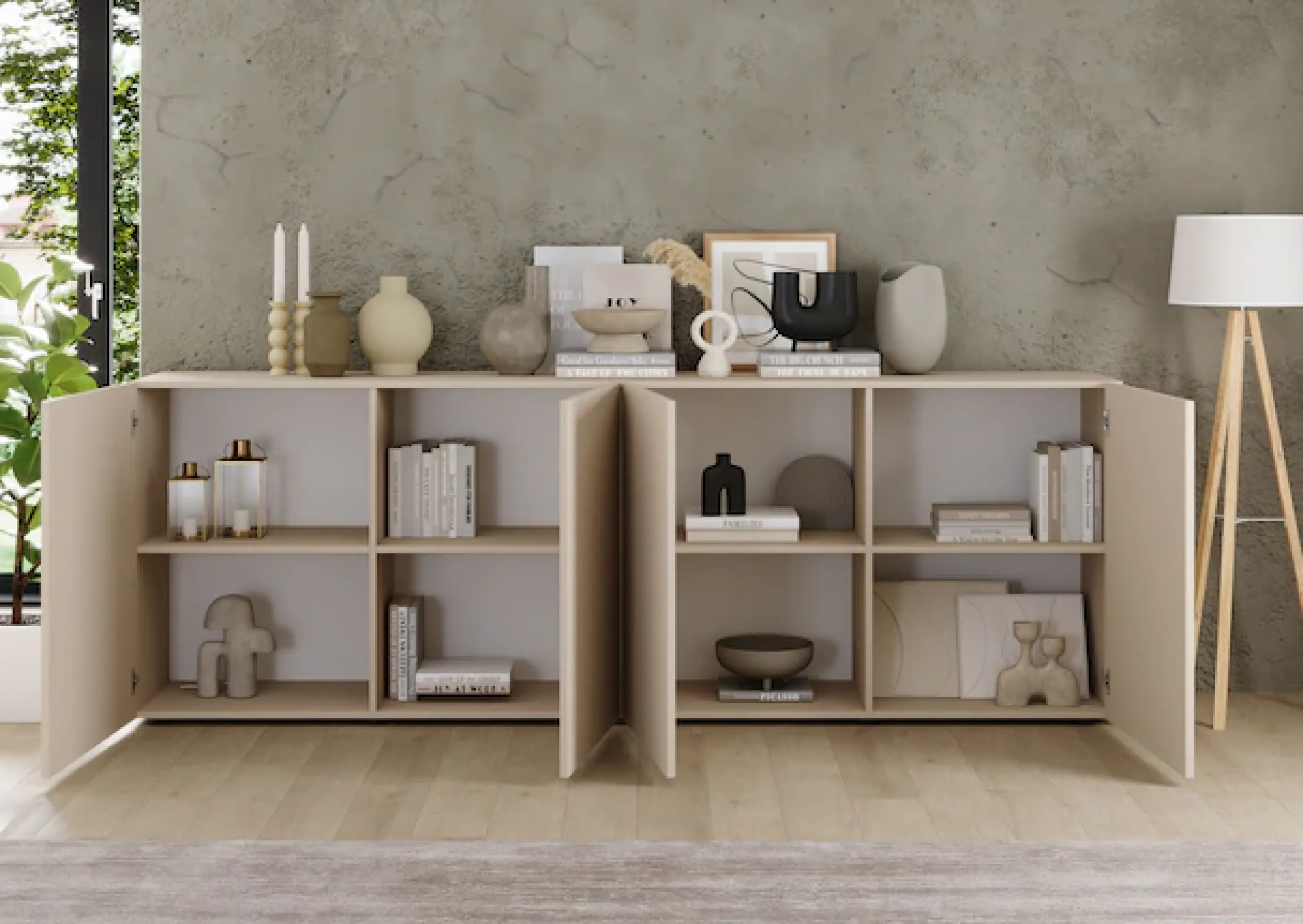 Home affaire Sideboard »Rio Breite 240 cm, Kommode mit 4 Türen, Anrichte,« geriffelte MDF-Fronten, modern u. elegant, viel Stauraum