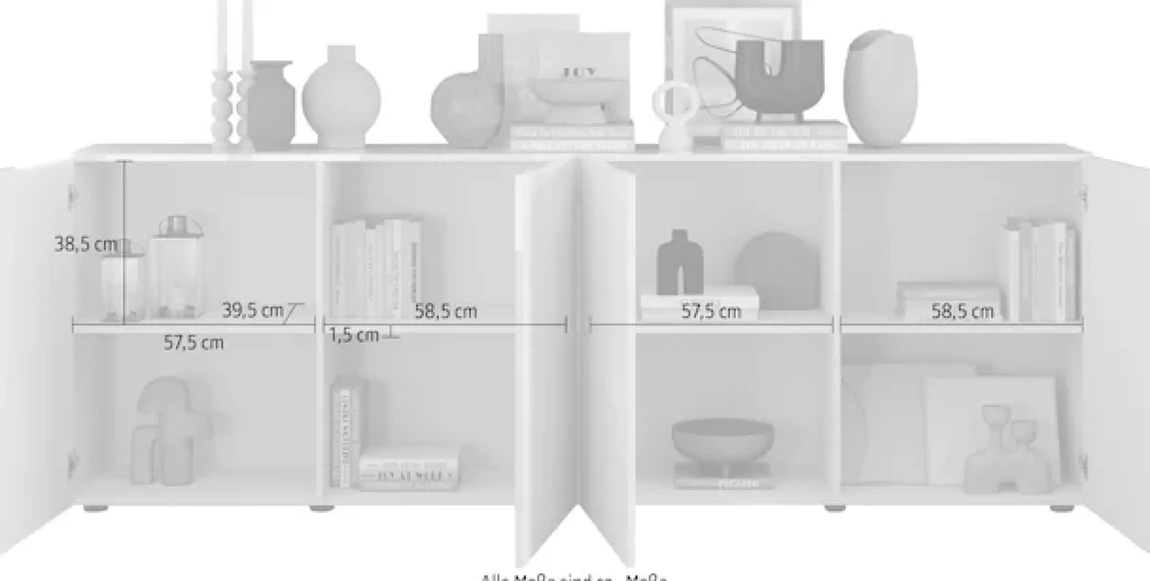 Home affaire Sideboard »Rio Breite 240 cm, Kommode mit 4 Türen, Anrichte,« geriffelte MDF-Fronten, modern u. elegant, viel Stauraum
