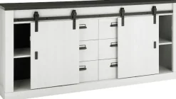Home affaire Sideboard »Sherwood, Kommode im Industrial-Style, Schrank, Stauraumelement« mit Scheunentorbeschlag & Apothekergriffen, in 2 Farben erhältlich