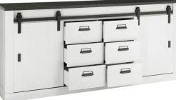 Home affaire Sideboard »Sherwood, Kommode im Industrial-Style, Schrank, Stauraumelement« mit Scheunentorbeschlag & Apothekergriffen, in 2 Farben erhältlich