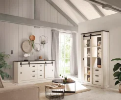 Home affaire Sideboard »Sherwood, Kommode im Industrial-Style, Schrank, Stauraumelement« mit Scheunentorbeschlag & Apothekergriffen, in 2 Farben erhältlich