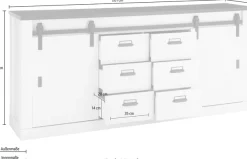Home affaire Sideboard »Sherwood, Kommode im Industrial-Style, Schrank, Stauraumelement« mit Scheunentorbeschlag & Apothekergriffen, in 2 Farben erhältlich