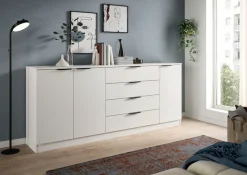 Home affaire Sideboard »SKARDE, Breite 185 cm, 4 Schubkästen, 3 Türen, viel Stauraum« in verschiedenen Farben und Breiten erhältlich, individuell einsetzbar,Kommode, Anrichte, Schubkastenkommode, Schuhschrank, Schrank