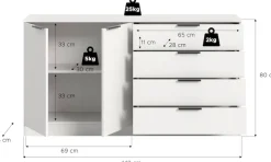 Home affaire Sideboard »SKARDE, Breite 148 cm, 4 Schubkästen, 2 Türen, viel Stauraum« in verschiedenen Farben und Breiten erhältlich, individuell einsetzbar,Kommode, Anrichte, Schubkastenkommode, Schuhschrank, Schrank