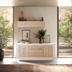 Home affaire Sideboard »Sky, B/T 180/50 cm, Kommode/Stauraumschrank, 2 Türen, 3 Schubkästen« Softclosing, Korpus & Front 22 mm stark, Rahmen-Optik, Metallgriffe