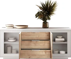 Home affaire Sideboard »Sky, B/T 180/50 cm, Kommode/Stauraumschrank, 2 Türen, 3 Schubkästen« Softclosing, Korpus & Front 22 mm stark, Rahmen-Optik, Metallgriffe