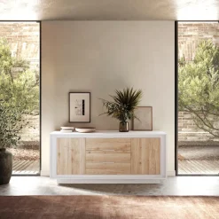 Home affaire Sideboard »Sky, B/T 180/50 cm, Kommode/Stauraumschrank, 2 Türen, 3 Schubkästen« Softclosing, Korpus & Front 22 mm stark, Rahmen-Optik, Metallgriffe