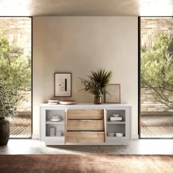 Home affaire Sideboard »Sky, B/T 180/50 cm, Kommode/Stauraumschrank, 2 Türen, 3 Schubkästen« Softclosing, Korpus & Front 22 mm stark, Rahmen-Optik, Metallgriffe