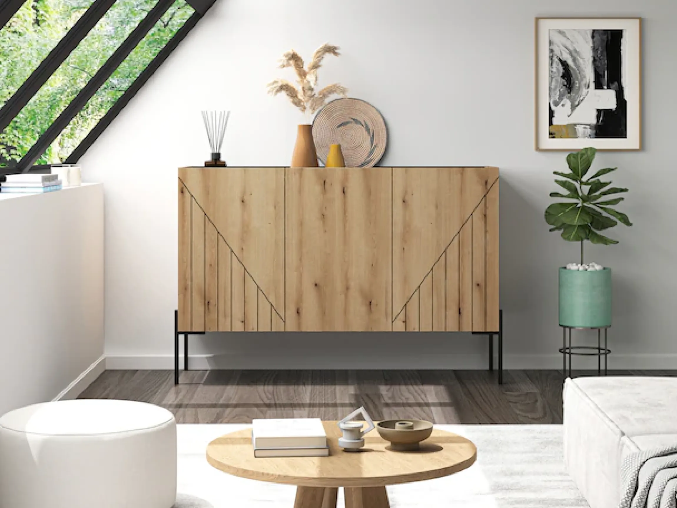 Home affaire Sideboard »SNETT, Breite: 122cm, mit Metall-Stabfüßen, 3 Türen, 3 Einlegeböden« Anrichte, Kommode, Schrank, Board, Higboard