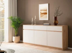 Home affaire Sideboard »Sonora, moderner Schrank, Kommode in Eiche Artisan, 202 cm breit« filigrane Rahmenoptik, ausreichend Stauraum, vielseitig einsetzbar