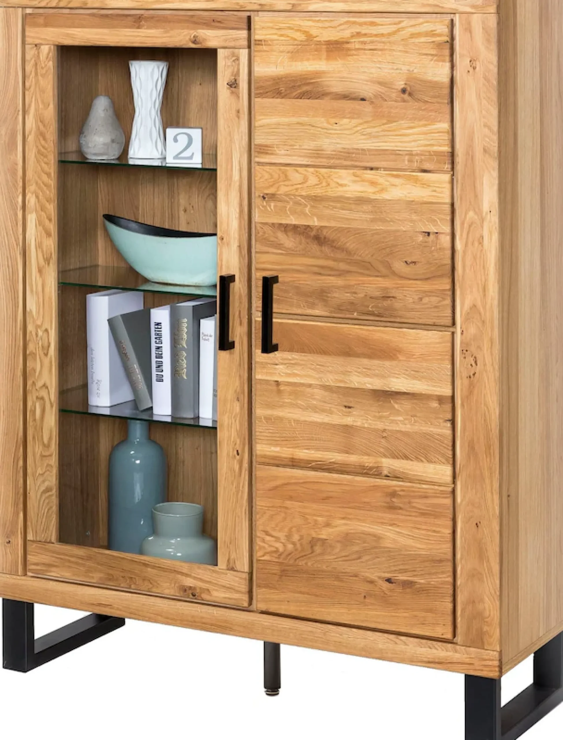 Home affaire Sideboard 1 Stk. tlg. Industriestil, Teilmassiv Eiche, schwarze Elemente, Modern