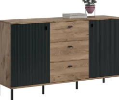Home affaire Sideboard »TREVERK, Breite: 154 cm, hochwertige MDF-Front schwarz tiefzieh« 1 Stk. tlg. Sideboard, Wohnzimmer, Esszimmer