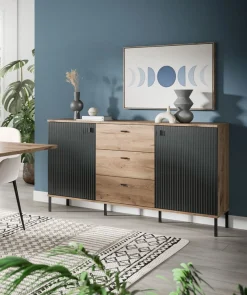 Home affaire Sideboard »TREVERK, Breite: 154 cm, hochwertige MDF-Front schwarz tiefzieh« 1 Stk. tlg. Sideboard, Wohnzimmer, Esszimmer