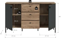 Home affaire Sideboard »TREVERK, Breite: 154 cm, hochwertige MDF-Front schwarz tiefzieh« 1 Stk. tlg. Sideboard, Wohnzimmer, Esszimmer