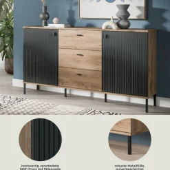 Home affaire Sideboard »TREVERK, Breite: 154 cm, hochwertige MDF-Front schwarz tiefzieh« 1 Stk. tlg. Sideboard, Wohnzimmer, Esszimmer