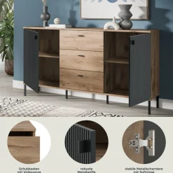 Home affaire Sideboard »TREVERK, Breite: 154 cm, hochwertige MDF-Front schwarz tiefzieh« 1 Stk. tlg. Sideboard, Wohnzimmer, Esszimmer