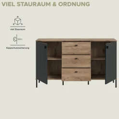 Home affaire Sideboard »TREVERK, Breite: 154 cm, hochwertige MDF-Front schwarz tiefzieh« 1 Stk. tlg. Sideboard, Wohnzimmer, Esszimmer