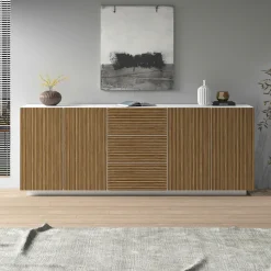 Home affaire Sideboard »Vega Sideboard,Kommode,220 cm« mit 4 Türen und 3 Schubladen,Fronten mit Rillen-Optik